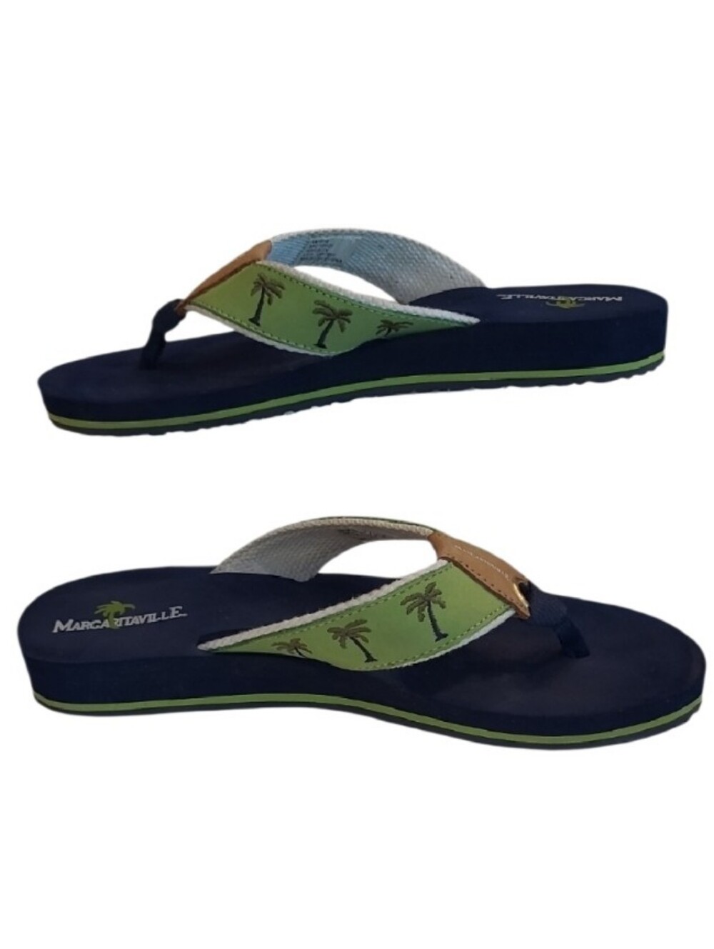 Margaritaville Breezy Slip On Toe Peg Leather Sandal Palm Tree Foam Flip Flops - Picture 3 of 17
